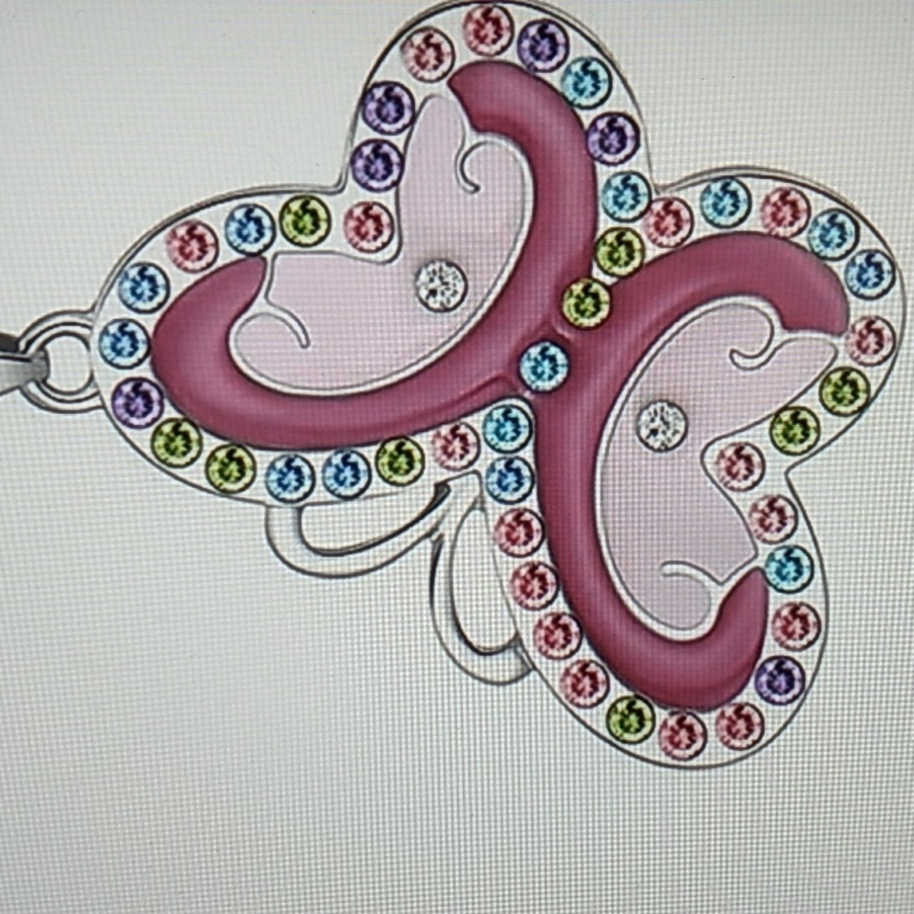 Cute Butterfly necklace Girls w Rhinestones 22 inch chain, pink, blue.